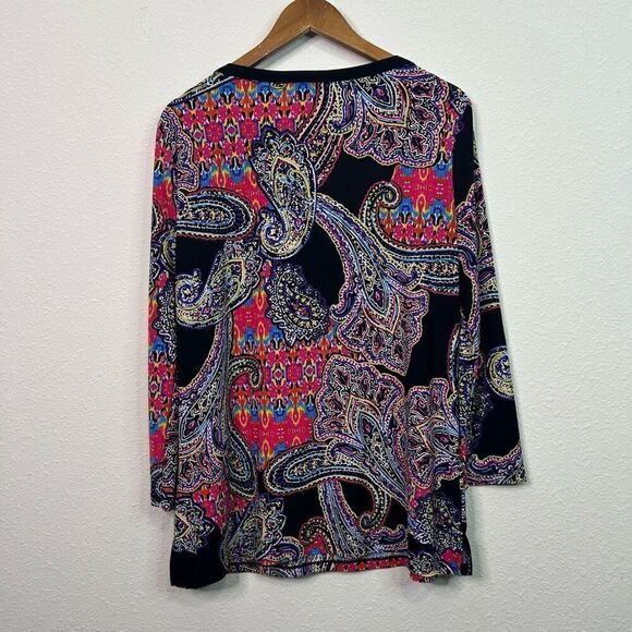 Lauren Ralph Lauren Multicolor Colorful Paisley Boat Neck Swing Top Size L - Picture 7 of 13